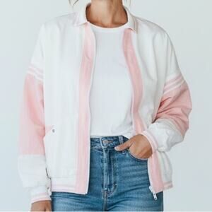 Bay Club by Catalina Pink White Color Block Bomber Jacket Size 12